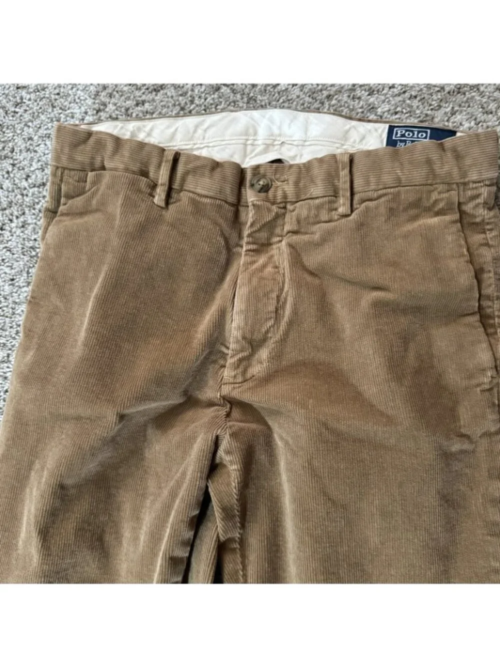 Polo Ralph Lauren Pants Men's Size 31x28 Slim Fit Corduroy Brown Flat Front